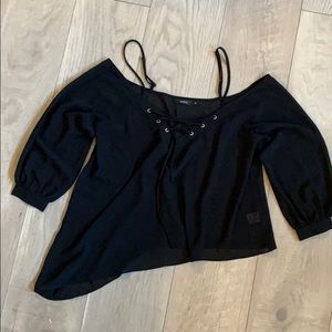 Black Millau off the shoulder black lace up top